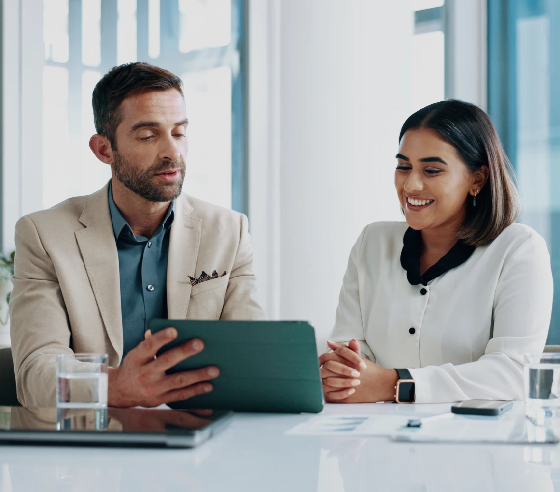 Professionals collaborating in modern office